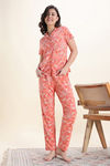 Zivame Nature Trails Knit Cotton Pyjama Set - Burnt Coral — thumbnail 1